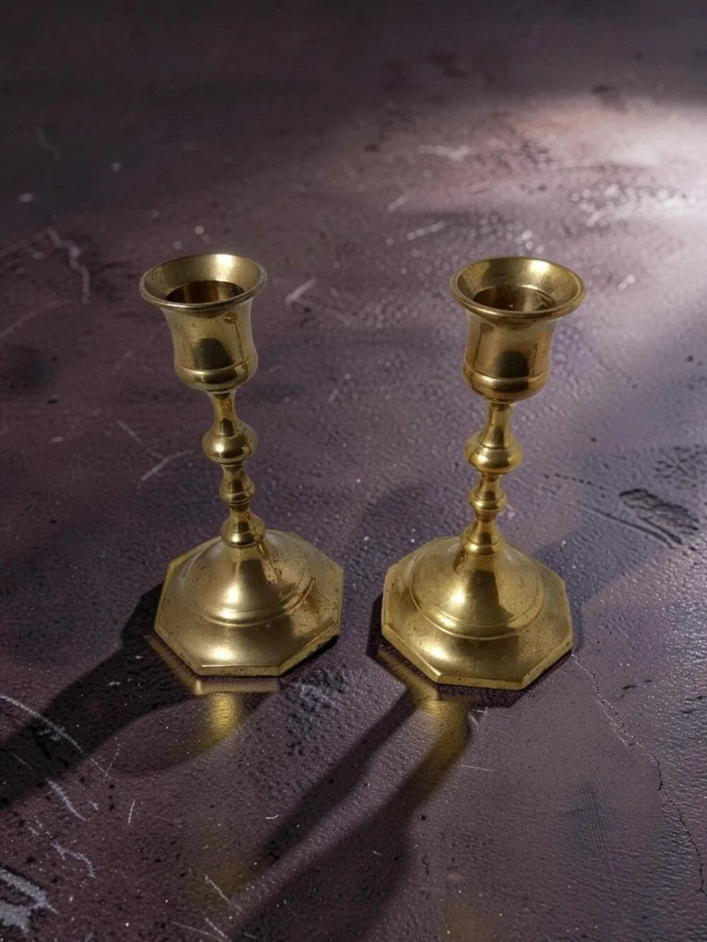 Pair Of 2 Vintage Solid Brass Taper Candlestick Holders Made In India